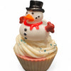 Cupcake with a duck snowman decoration on a white background