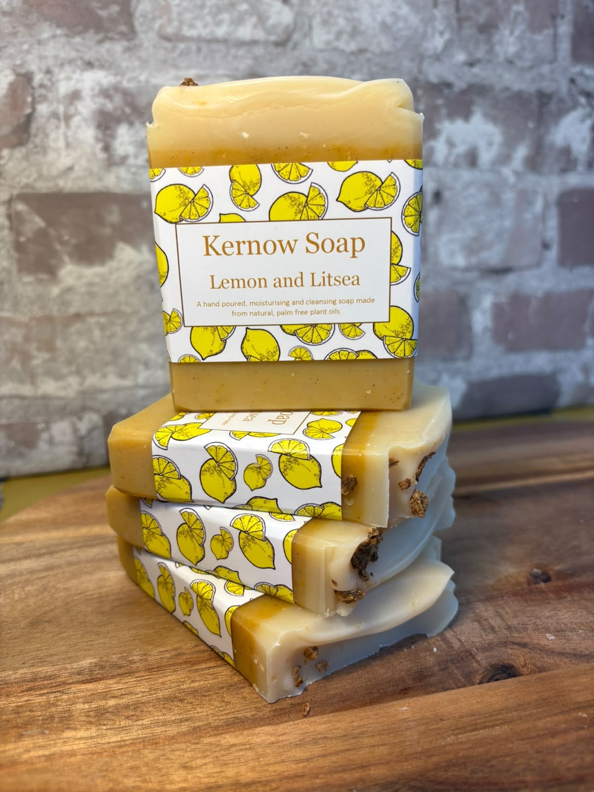 Kernow soap lemon litsea soap bars wrapped and stacked
