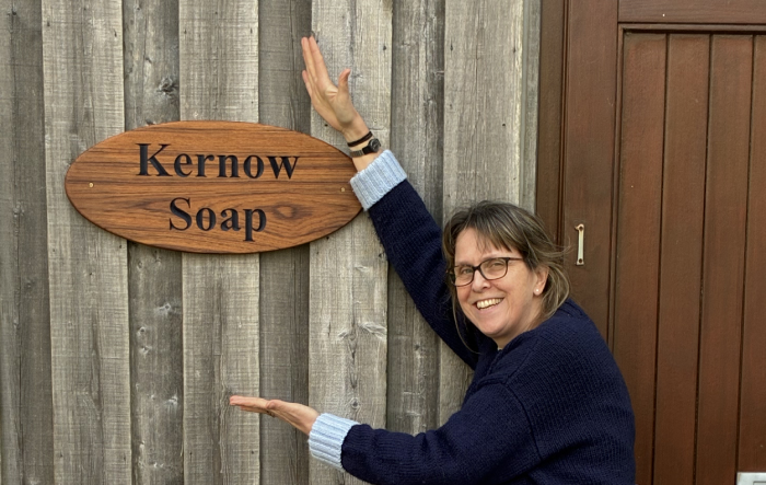 Poppy Phillips, Kernow soap owner in cropped photo outside Blisland unit